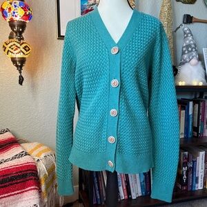 L.L. Bean Turquoise Textured Cotton Cardigan - Size Medium